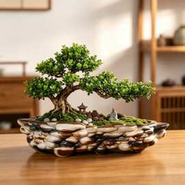 窑变异形卵石造型盆景盆黄杨老桩微景观盆庭院室内绿植盆栽盆批发