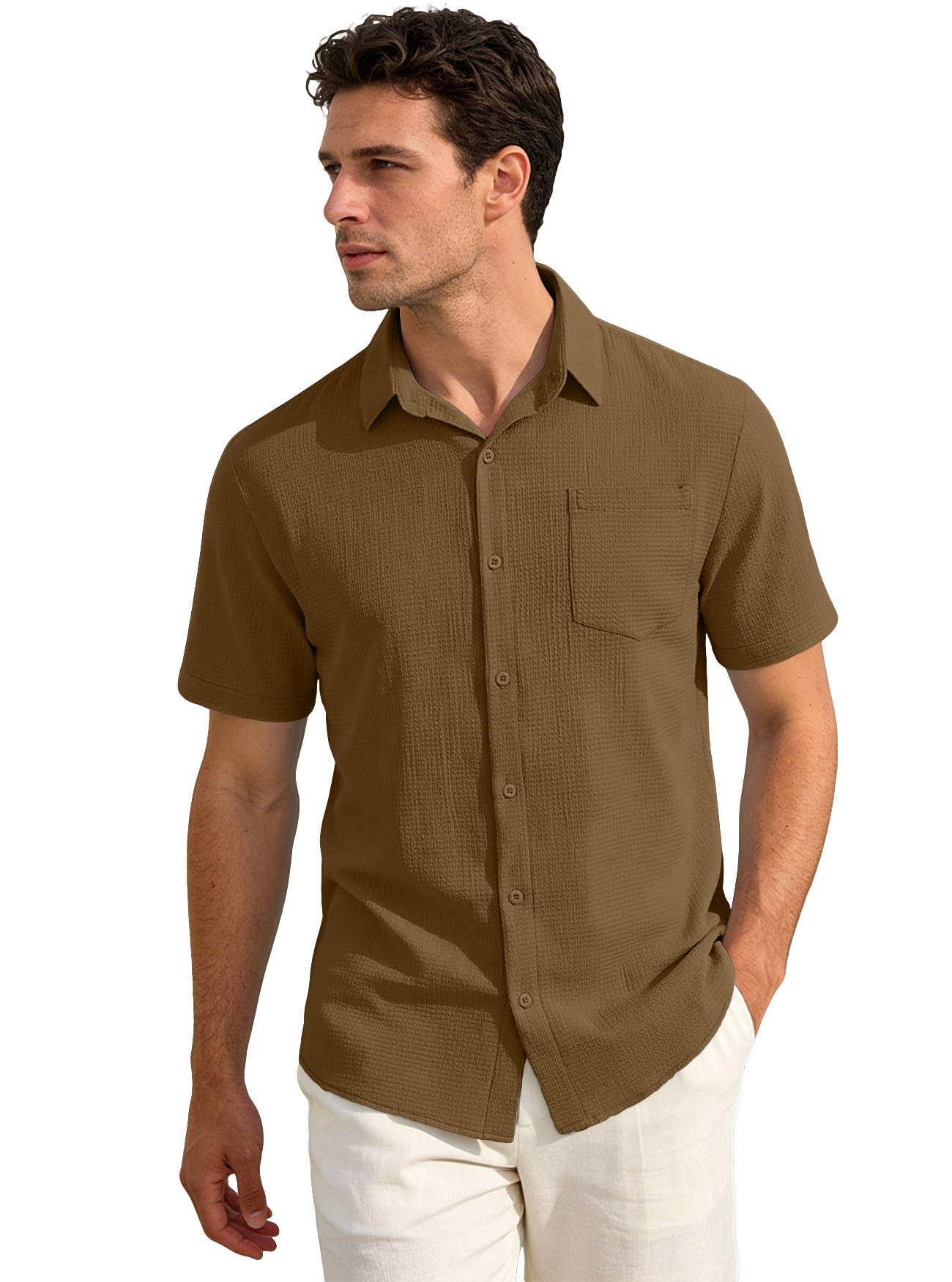 Europa y los Estados Unidos Amazon verano nuevo color sólido de bolsillo con solapa Cardigan camisa de manga corta comercio exterior transfronterizo camiseta casual