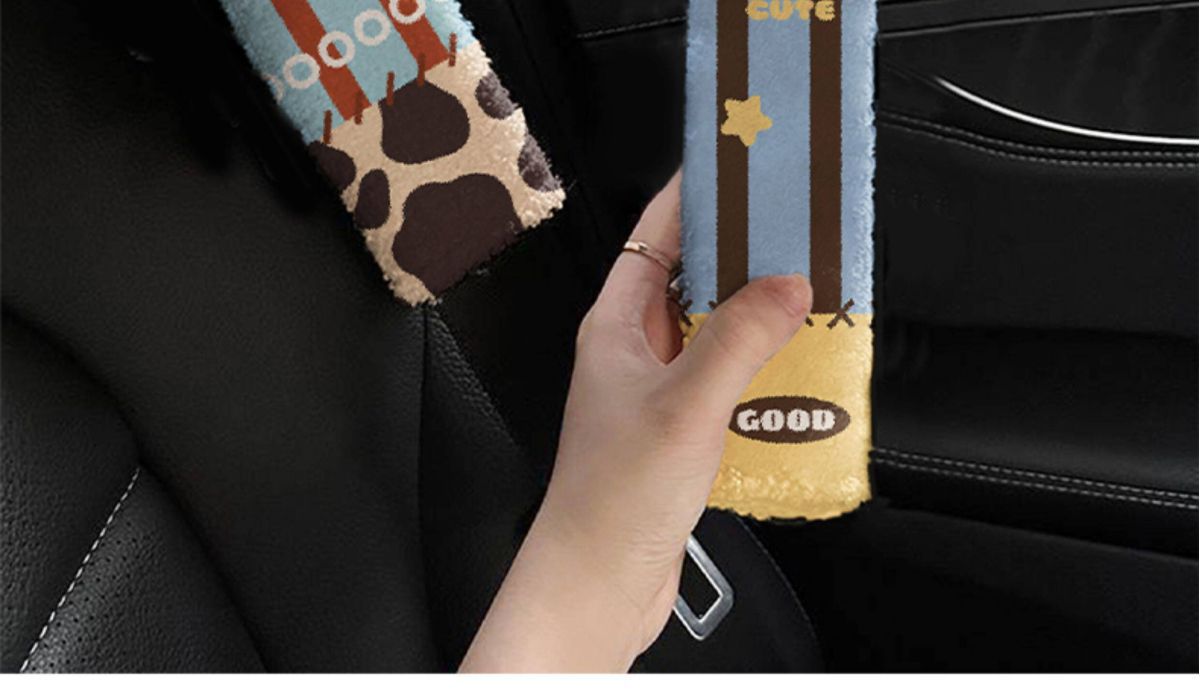 Coco Blue Car Seatbelt Shoulder Pad Anti-Neck Strangling Safety Belt Protector Soft Plush Anti-Scratch Seatbelt Cover