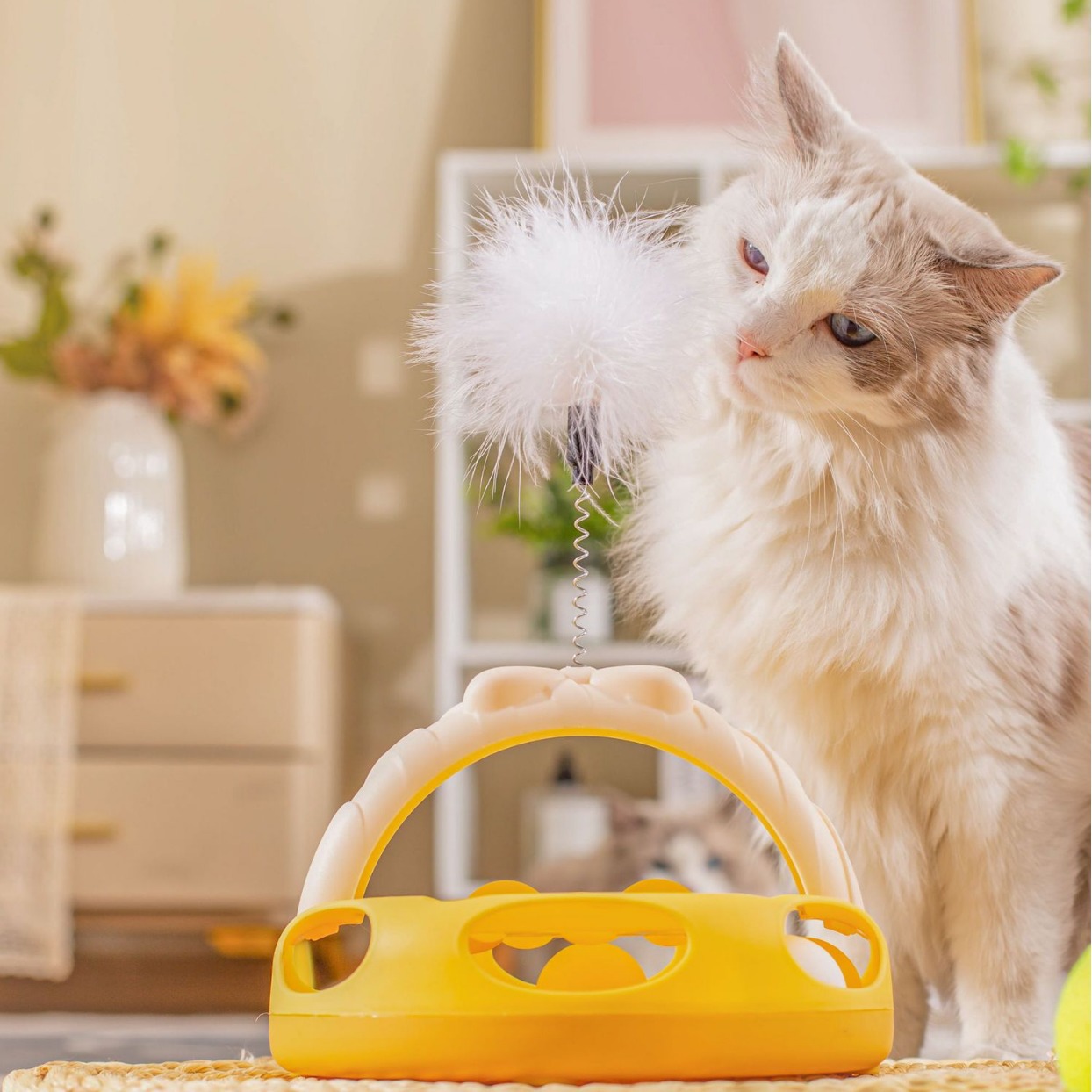 Queso cariño Suministros para mascotas interactivo bola de plástico con pluma gato juguete auto-Hi Cat Track Placa de diversión gato juguete