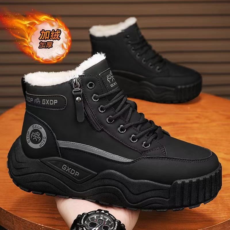 Zapatos masculinos en invierno con terciopelo y botas Martin altas para hombres británicos suelas gruesas retro engrosadas y zapatos de algodón cálidos, ropa de trabajo, zapatos cortos
