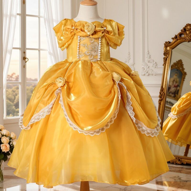Disney Belle Princess Dress Girls' Yellow Tutu Skirt Kidsren's Birthday Dress Cos Dress Disney Belle Princess Dress Girls' Yellow Tutu Skirt Kidsren's Birthday Dress Cos Dress