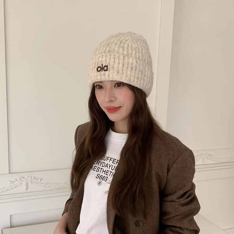 秋冬韩系毛线针织帽英文刺绣ola百搭毛线帽洋气时髦男女针织冷帽|undefined
