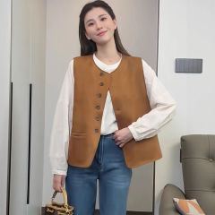爆款高级感麂皮绒圆领马甲短外套女2025秋装时尚复古无袖外搭上衣