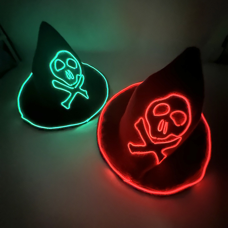 Comercio exterior nuevo LED calavera de Halloween sombrero luminoso hechizo sombrero de punto fantasma sombrero de fiesta europea y americana