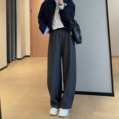 修饰腿型立体褶裥天丝羊毛阔腿高腰显瘦休闲西装裤2025秋G081802