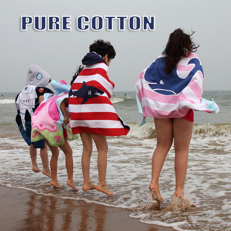 Cross-border beach towel European and American style marine cartoon wearable extended swimming bath children's cotton cape bath towel 76cm Cross-border beach towel European and American style marine cartoon wearable extended swimming bath children's cotton cape bath towel 76cm