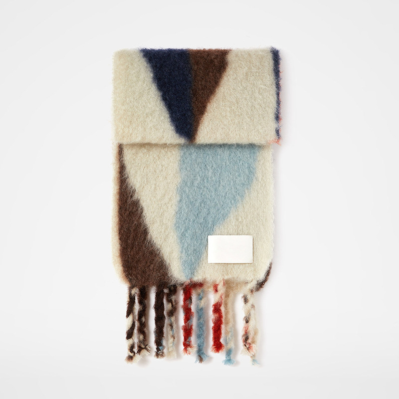 Semplice ed elegante, spesso scialle in imitazione cashmere Jil's e la stessa calda sciarpa in mohair per l'autunno e l'inverno_voghion.com