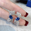 Advanced sapphire elegant earrings, bright catchy style, high-quality style, internet celebrity