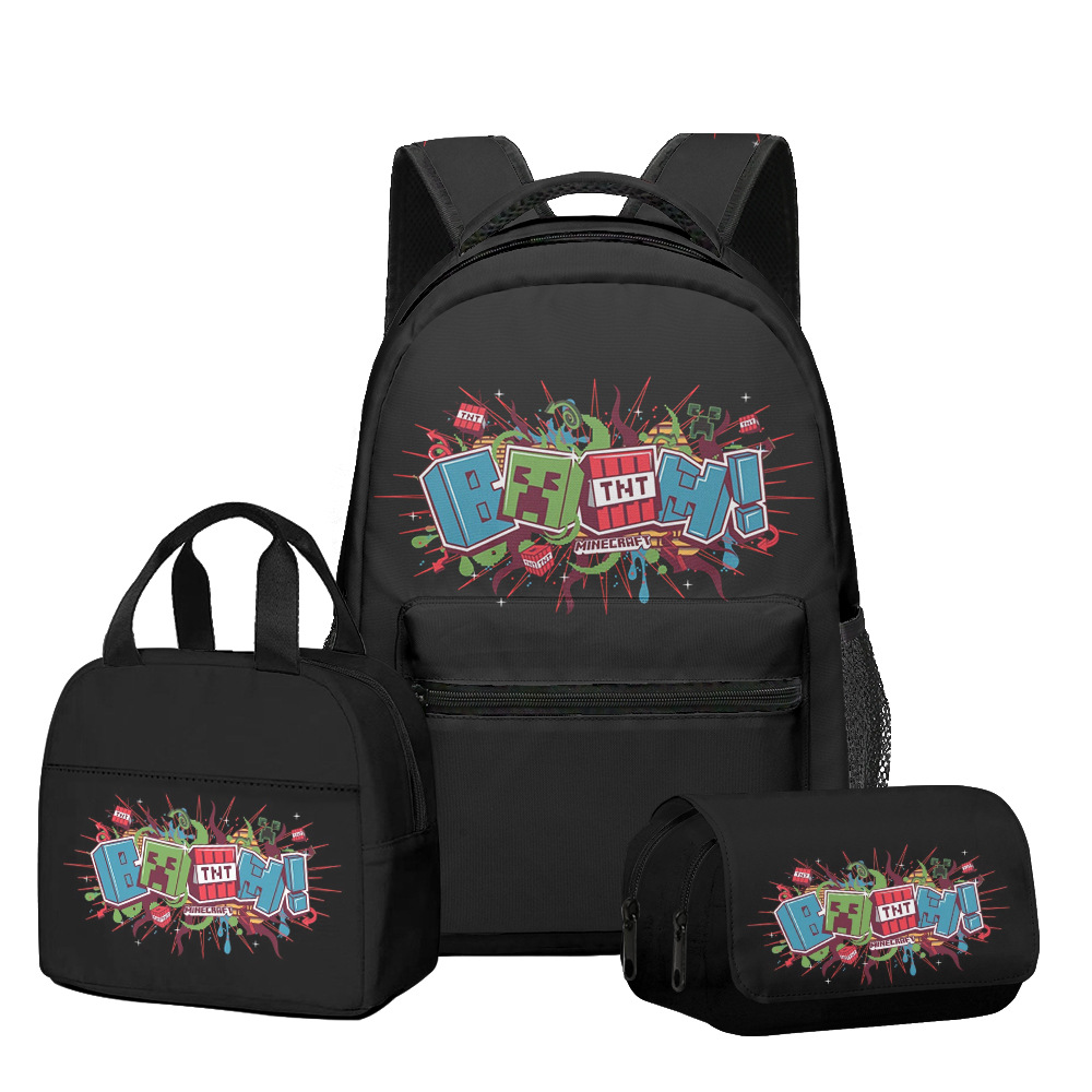 Nuevo producto 3D My World Minecraft mochila de estudiantes de primaria y secundaria bolsa de almuerzo bolsa de bolígrafo doble tres piezas set