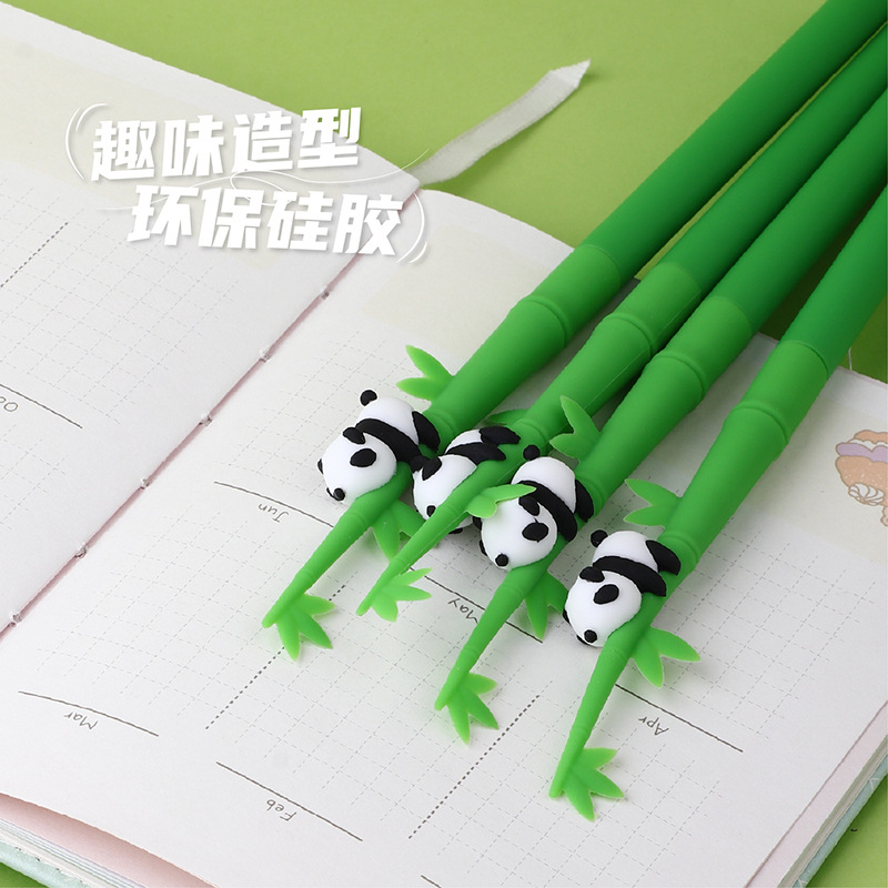KUKI KOKI creativo bolígrafo neutro panda lindo lindo bolígrafo de agitación de dibujos animados de silicona firma negra bolígrafo papelería