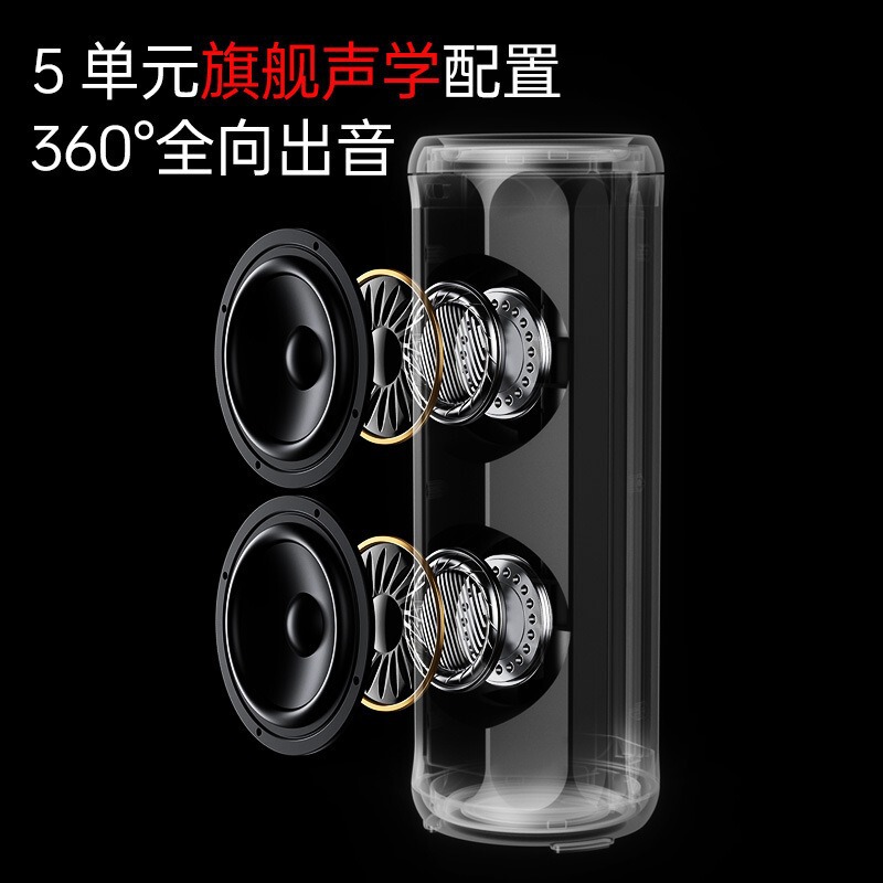 デュアルスピーカー ワイヤレス Bluetooth スピーカー 屋外防水 ポータブル 超重低音 RGBライト付き 円筒形 布製スピーカー|undefined