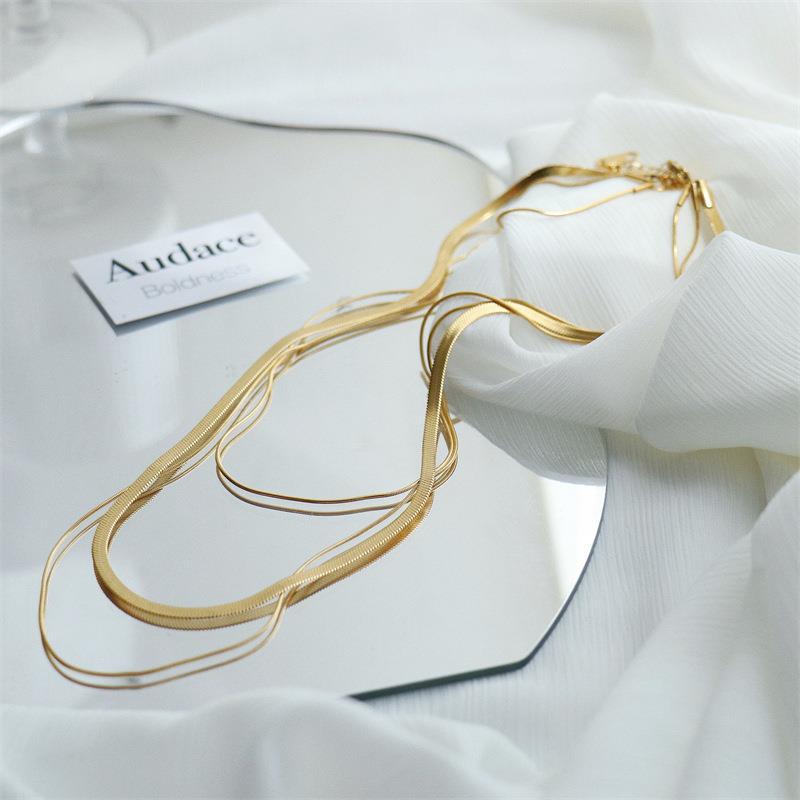 304 Stainless Steel Material Solid Color Pattern Women's Gender Ig Style Simple Style Solid Color Titanium Steel Plating Layered Necklaces Necklace