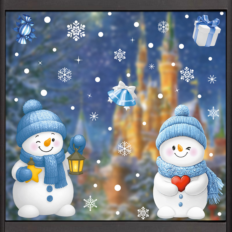 クリスマスステッカーキャンディスノーフレーク静電ステッカーショッピングモールウィンドウシーンレイアウトギフトボックス雪だるま静電ステッカー卸売|undefined