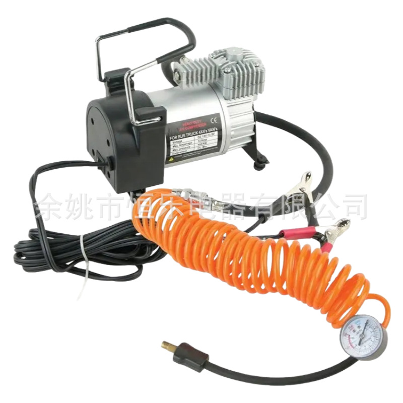 小型手持式12V汽车空气压缩机空气泵便携式指针压力表轮胎充气泵