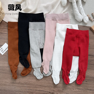 Children's leggings girls' autumn and winter fleece-lined thickened solid color pantyhose baby baby warm leggings socks