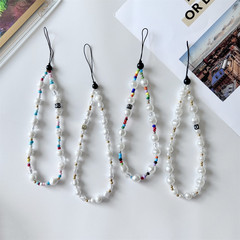 New Colorful Iridescent Pearl Chain Strap Pendant Charm Universal Phone Case Camera CCD Keychain for Women Anti-Slip