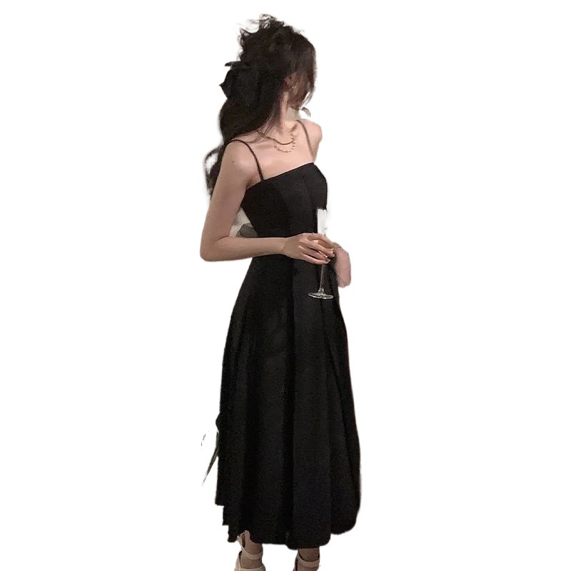 フレンチヘップバーンスタイルサスペンダードレスレディースプリーツレトロニッチコールドハイエンドボトリングスカートドロップシッピング