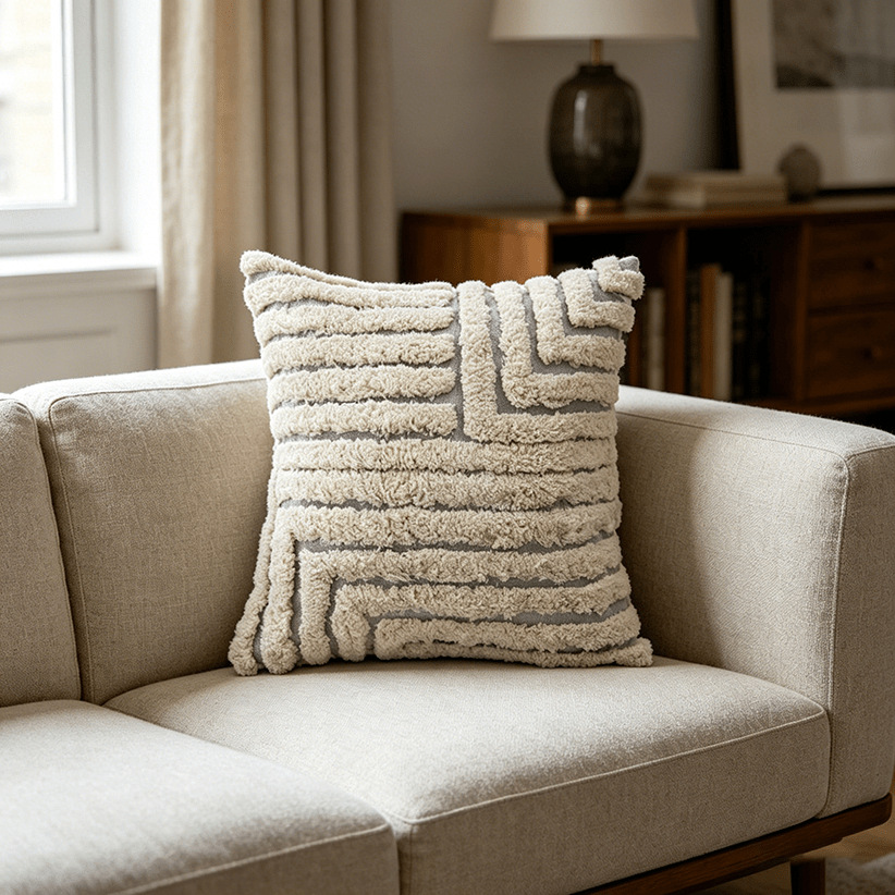 Cream lienzo bordado funda de almohada estilo nórdico ligero lujo cojín de sofá geométrico decoración de hoteles residencial funda de almohada