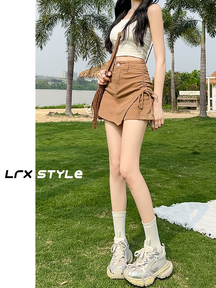 Джинсовая юбка-карандаш цвета хаки для женщин, лето 2025, новая, высокая талия, стройнящая, закрывающая бедра