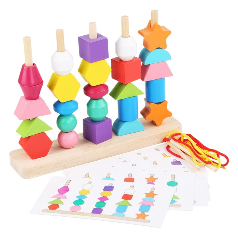 Conjunto de cuentas geométricas columna Montessori Forma conjunto columna cadena a juego bloques de construcción para niños educación temprana rompecabezas Jenga juguete