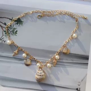 欧美跨境海洋风珍珠流苏项链necklace沙滩海星贝壳蜗牛吊坠女167