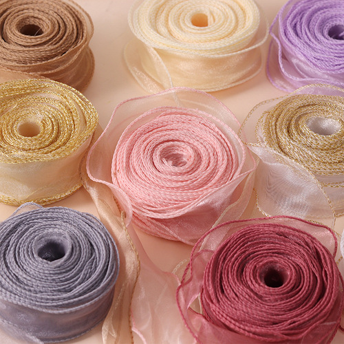 Cake flower bouquet ribbon bow tied with hairpin headdress wavy roll packaging fishtail snow yarn woven satin colorful streamers