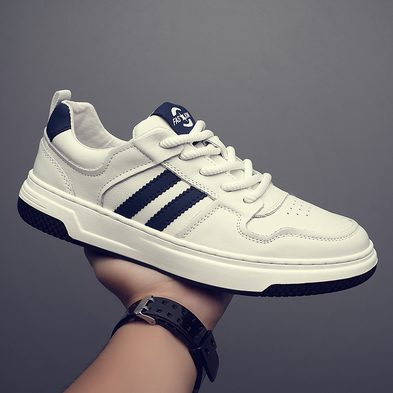 Size 45 and 46 Extra-Large Leather Men's Casual Shoes, White Sneakers, Men's Genuine Leather Versatile Breathable Trendy Shoes