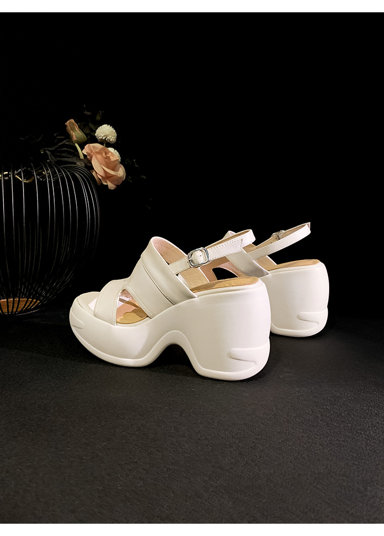 Sandal cao gót nữ hở mũi đế xuồng phong cách La Mã — màu đen, màu trắng ngà chi tiết 15