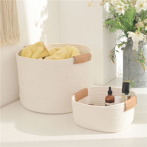 Dirty clothes basket cotton rope woven leather handle storage basket clothing household laundry basket cosmetics sundry storage box