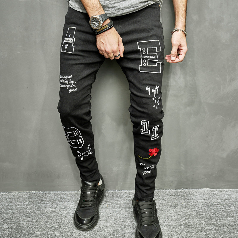 2024 New Men's Black Jeans European And American Slim Fit Small Foot Jeans Skinny Stretch Trend Slim Fit Jeans Trousers_voghion.com