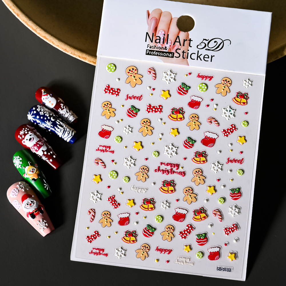 El Comercio exterior caliente nuevo estilo de Navidad pegatina de uñas alivio estéreo Santa Claus copo de nieve 5D parche de uñas alivio