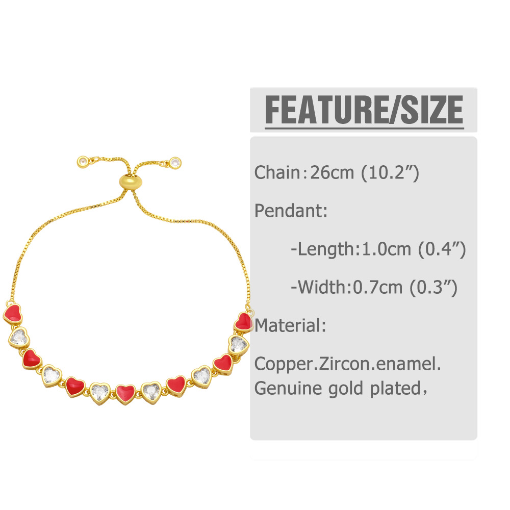 Fashion Copper Heart shape Bracelet Enamel Zircon Copper Bracelets