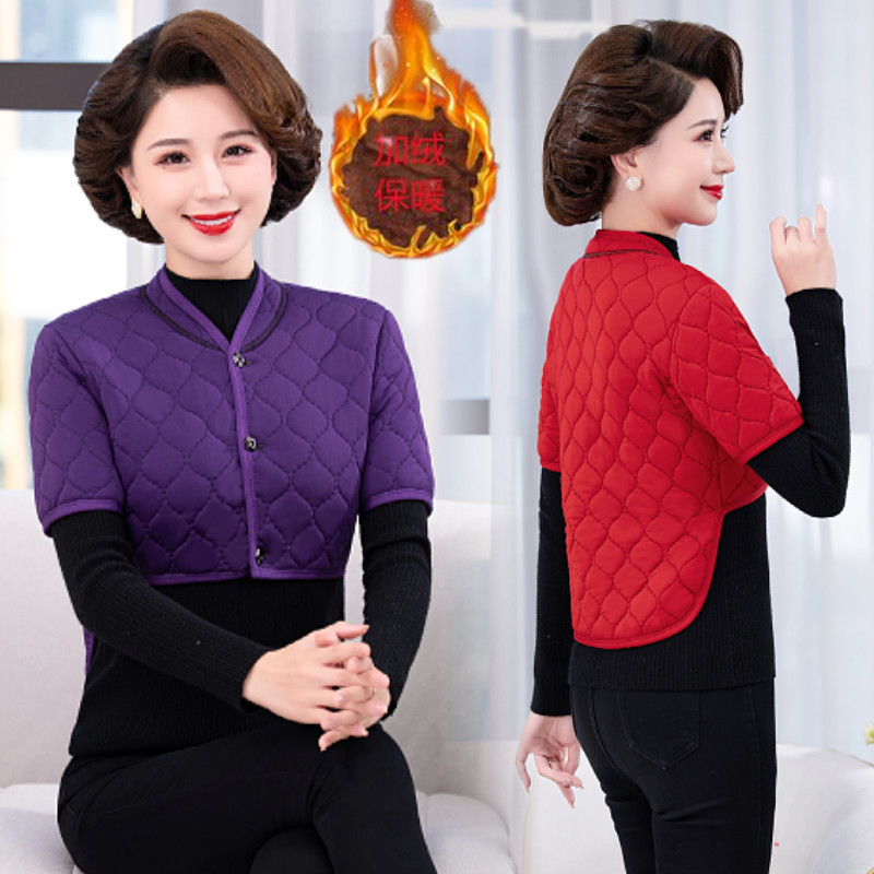 中老年秋冬保暖驼绒棉马甲女护肩护腰妈妈装半袖外穿背心加绒坎肩