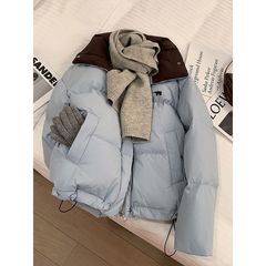 ブルーの綿の服の女性のための 2025 新しい暖かい綿の服韓国スタイルのファッショナブルな多用途スタンドカラーの小さなパンの服のジャケット
