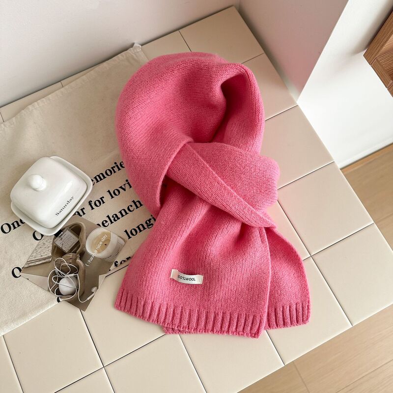 Selected Australian 100% Pure Wool Scarf Internet Celebrity Ins Style Pure Color Knitted Warm and Versatile Couple Scarf Wholesale