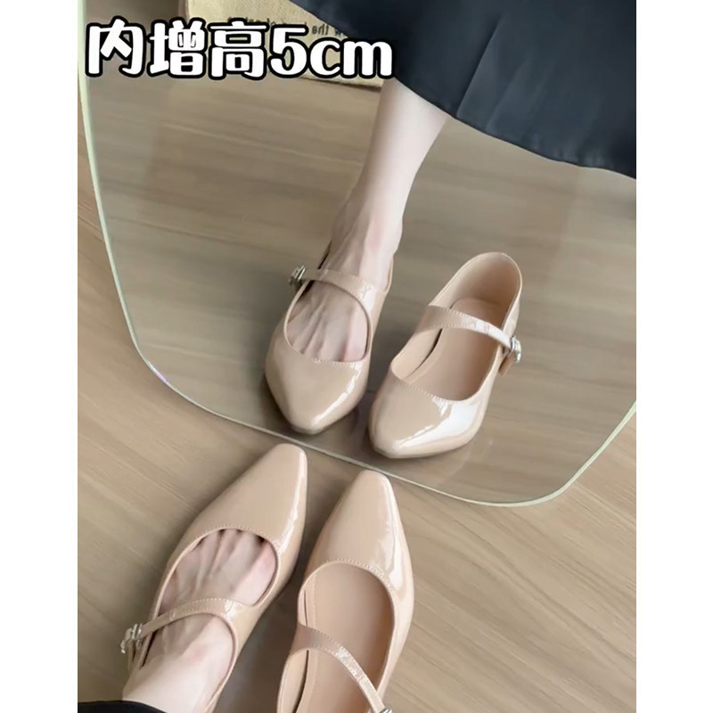 Sheepskin version~Genuine leather French retro flat-soled height-increasing shallow Mary Jane shoes for women in nude color with a single buckle strap Sheepskin version~Genuine leather French retro flat-soled height-increasing shallow Mary Jane shoes for women in nude color with a single buckle strap