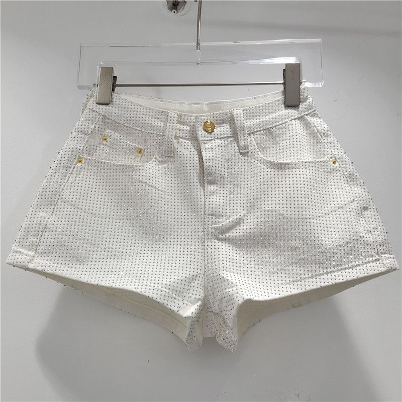 Pantalones Cortos de Mezclilla de Cintura Alta para Mujer de Denim de Poliéster Diseño Ajustado