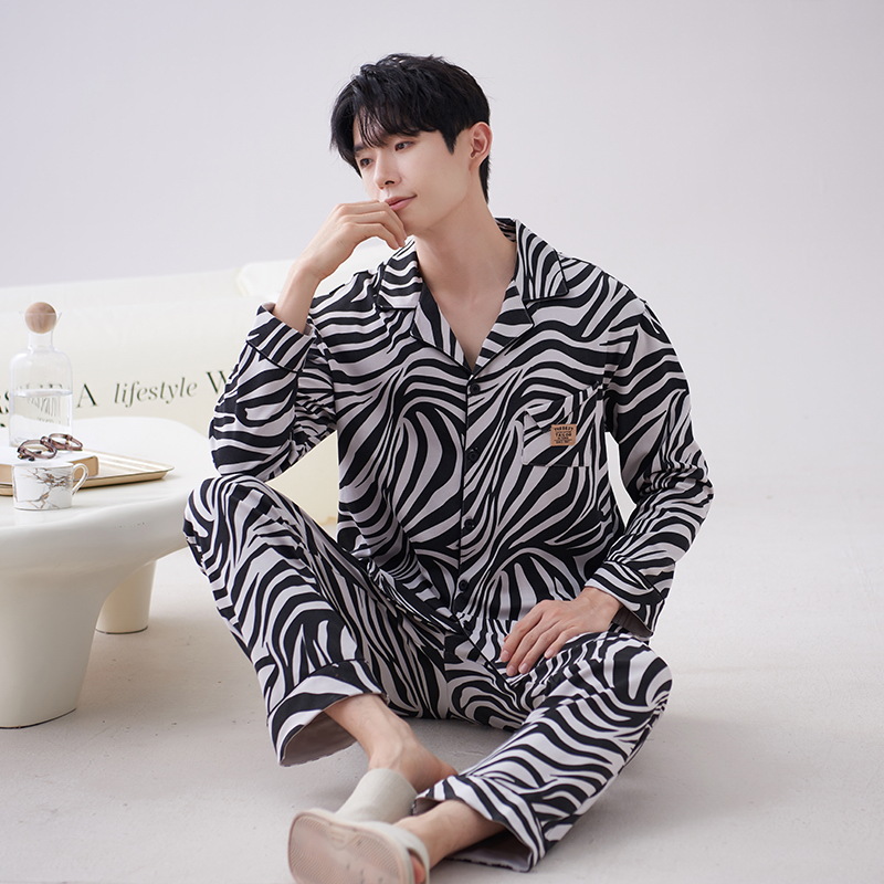 Los hombres de la Rebeca pijamas de otoño de los hombres de manga larga de algodón de moda traje de pijama de solapa de los hombres texturizado ropa para el hogar de primavera y otoño