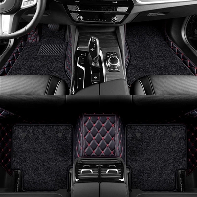 Full-coverage car floor mats, specialized floor: Ayaqaltılar (Kovriklər) - black-with-red-lines-black-faux-cashmere-double-layer-foot-mat