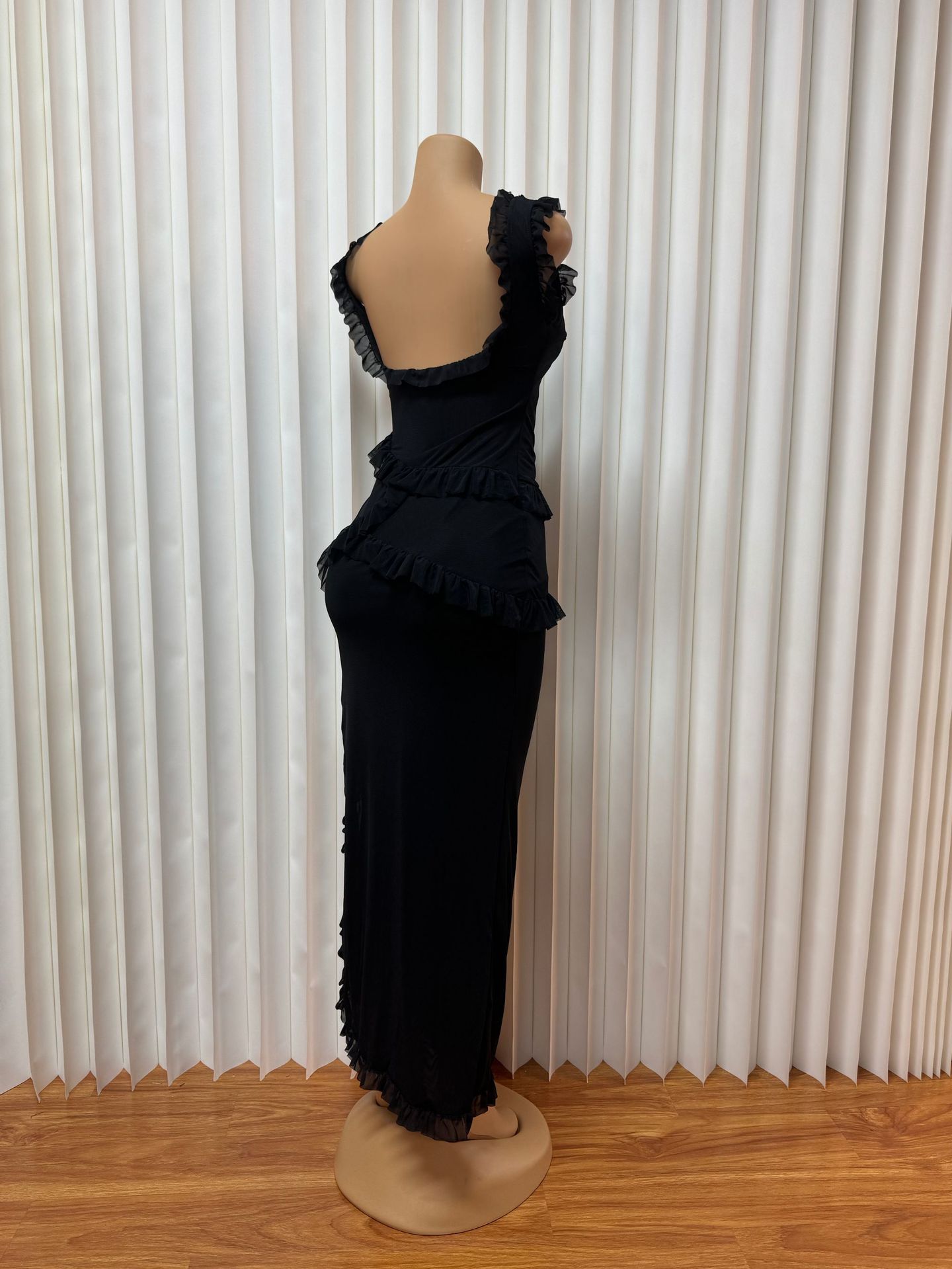 Sexy Ruffled Patchwork Dress Style Backless Slit Solid Color Fashion Elegant Women's Clothing_ecoleips.com