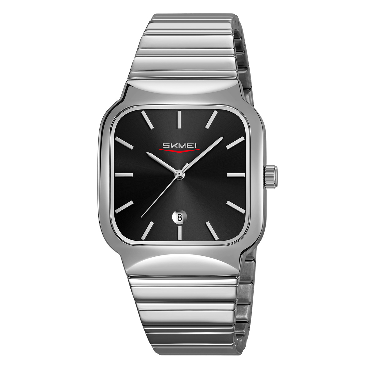 Reloj de negocios para hombres cuadrado de cuarzo correa de acero simple calendario negro relojes de hombre al por mayor en stock transfronterizo