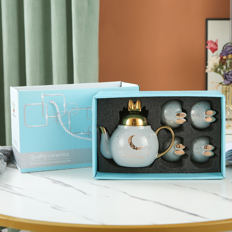 Lindo flor tetera traje de mano de cerámica regalo se puede utilizar como logotipo una olla cuatro tazas tarde juego de té regalo