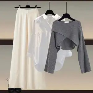 2025秋装新款盐系穿搭洋气设计毛衣上衣搭配显瘦休闲阔腿裤三件套|undefined