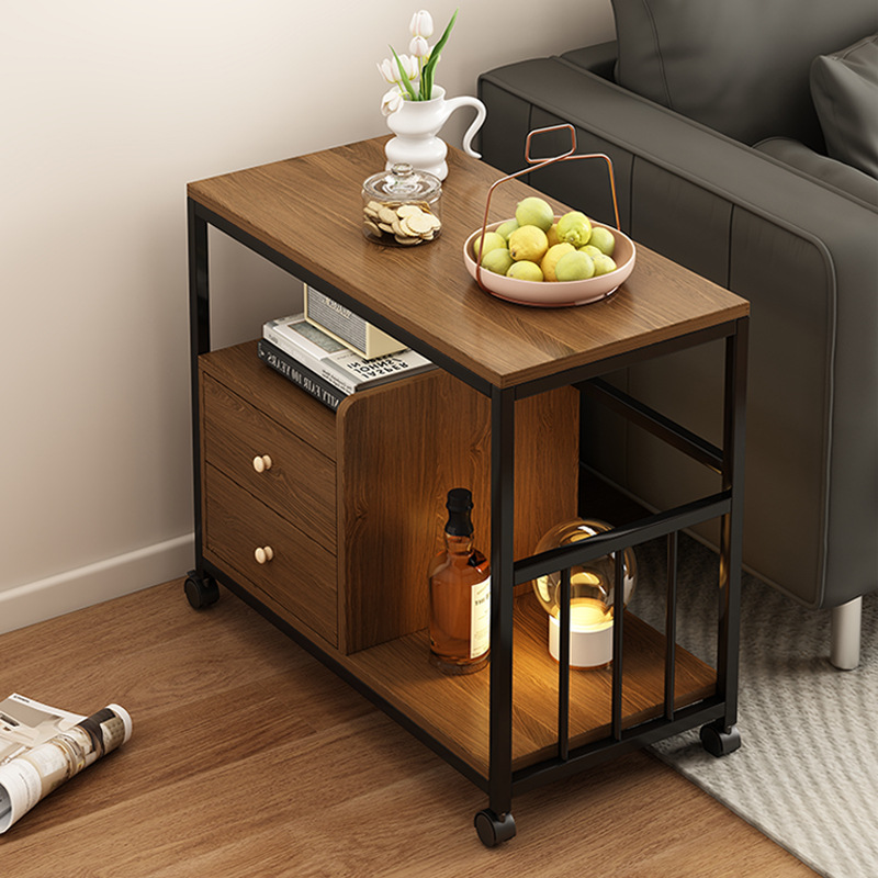 Side Table Movable Sofa Side Cabinet Living Room Household Tea Table Simple Modern Iron Art Storage Rack Small Trolley Coffee Table