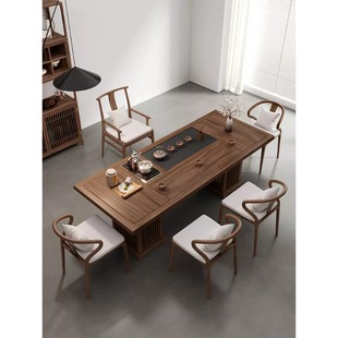 New Chinese Style Black Walnut Solid Wood Tea Table and Chair Combination Office Pure Solid Wood Tea Table Ash Zen Tea Table
