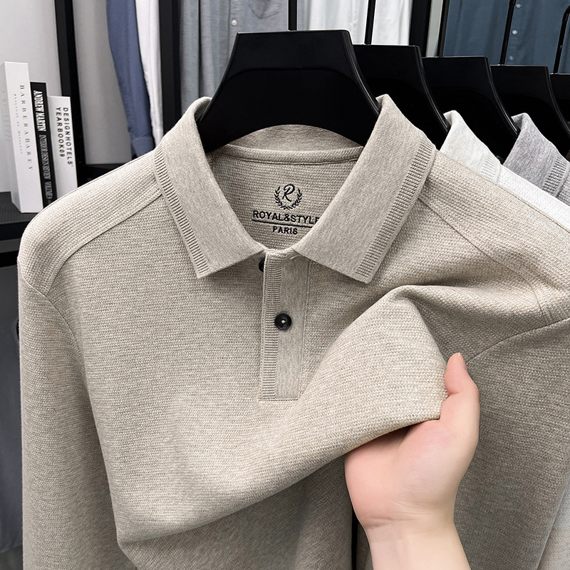 Old Money style Apollo color cotton and lyocell blend long-sleeve polo shirt for men, 2026 autumn new collection, men's T-shirt with a collar Old Money style Apollo color cotton and lyocell blend long-sleeve polo shirt for men, 2026 autumn new collection, men's T-shirt with a collar
