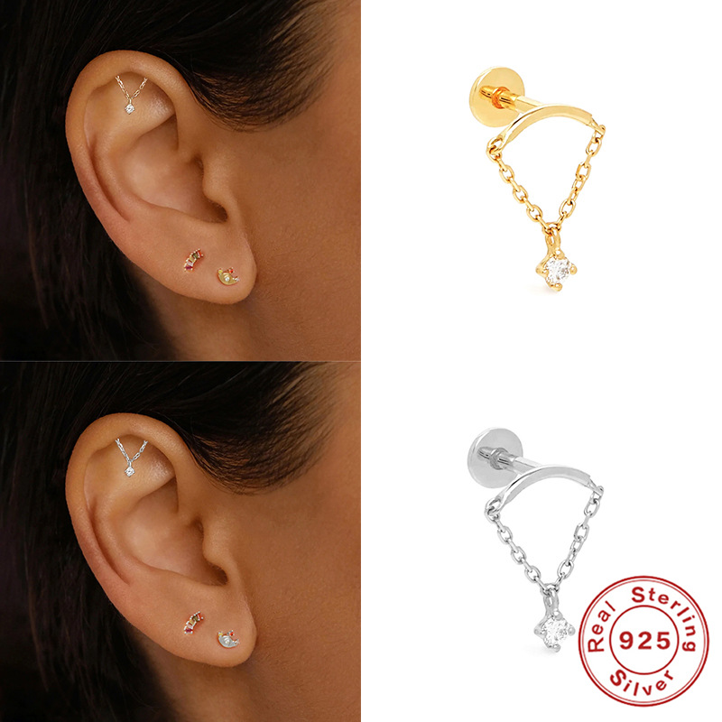 Street Occasion 925 Sterling Silver Material 1 Piece 925 Sterling Silver Zircon Water Droplets Ear Studs