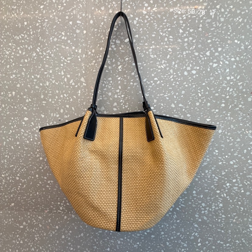 Women's 2026 New Trendy Cowhide Spliced Large Capacity Straw Woven Tote Bag - Vacation Style Fashion Shoulder Bag