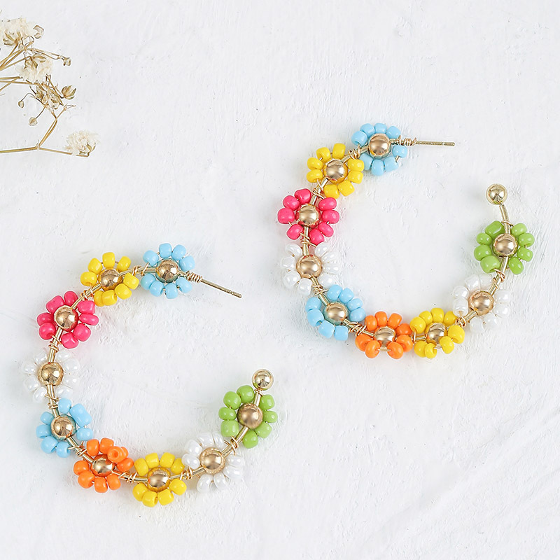 Bohemian Geometric C-shaped Rice Beads Flower Earrings Creative Personality Woven Earrings Jewelry display picture 4
